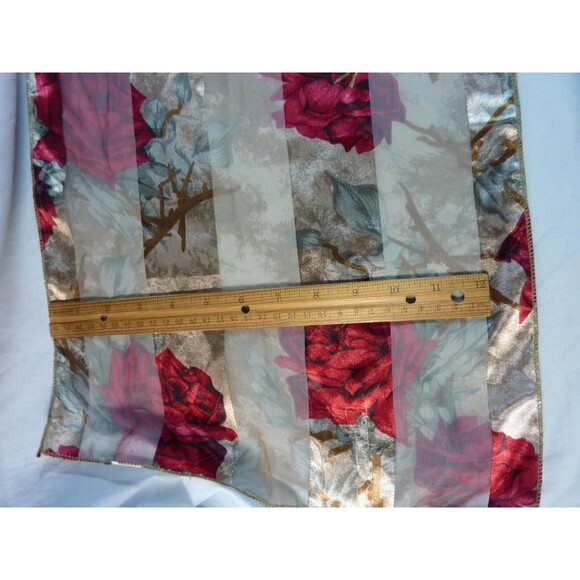 Bronze & Red Rose Silk & Nylon Blend Scarf- Oblong 60" x 13" - Picture 3 of 3